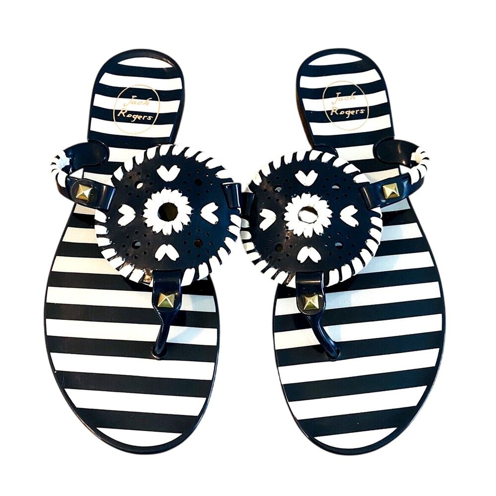 Jack Rogers Thong Sandals Womens Size 5 Navy Blue White Flip Flops